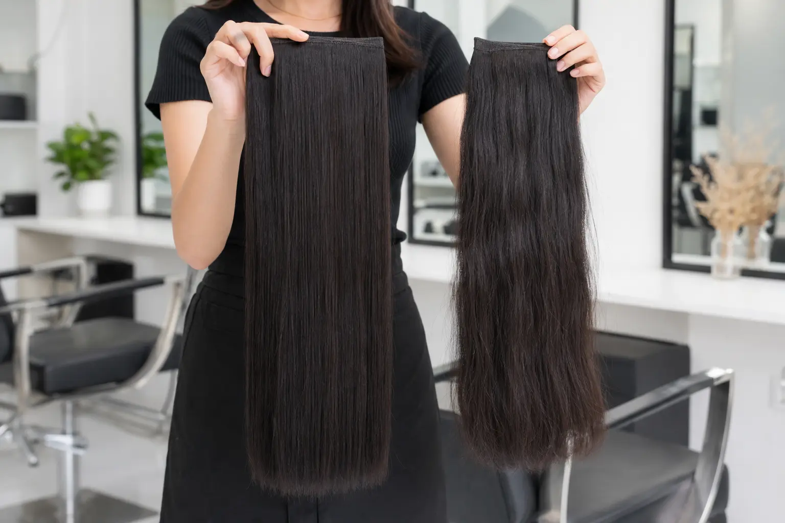 Post-wash dry finish comparison for bone straight vs natural straight vietnamese hair