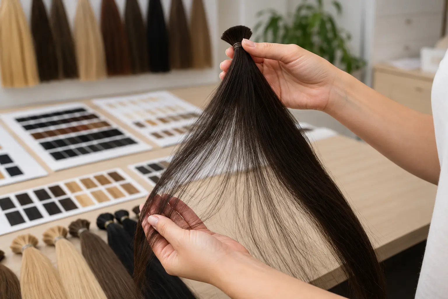 Hand ventilation close-up for how to choose bulk hair for wig making