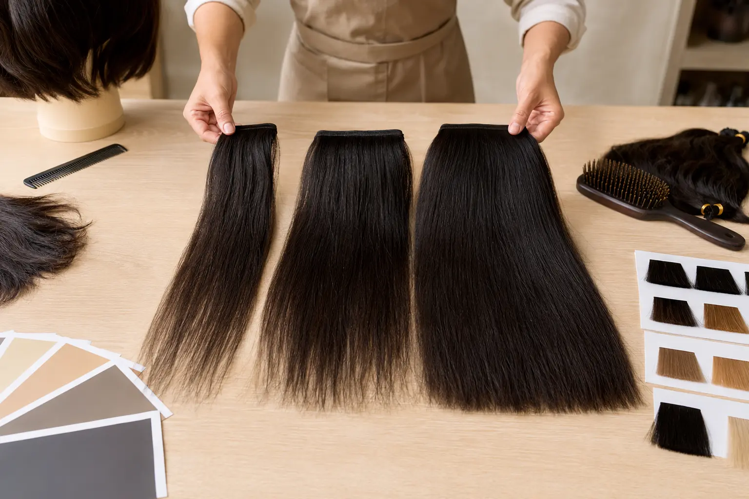 Finished wig density comparison for how to choose bulk hair for wig making