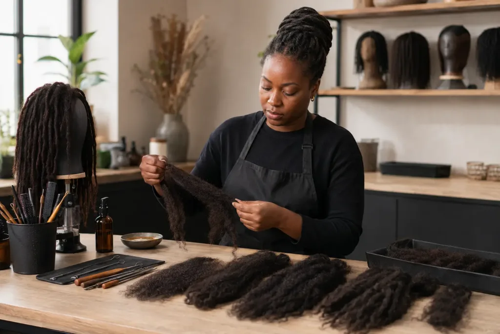 Loctician workstation with loose bulk hair for bulk human hair for loc extensions: buyer guide