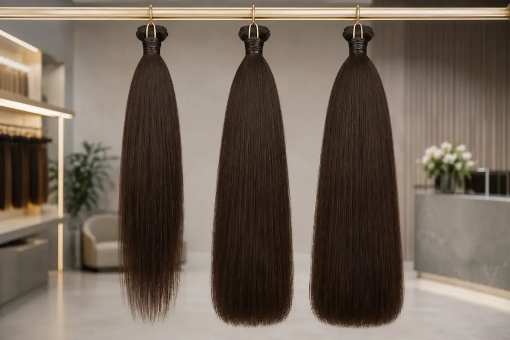 Single double and super double drawn hair bundles with different end fullness