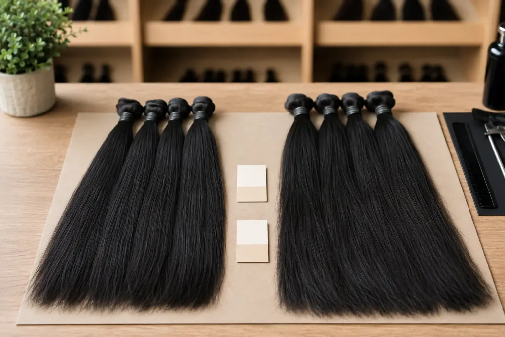 Matched Vietnamese and Burmese hair sample comparison for vietnamese hair vs burmese hair: salon buyer guide