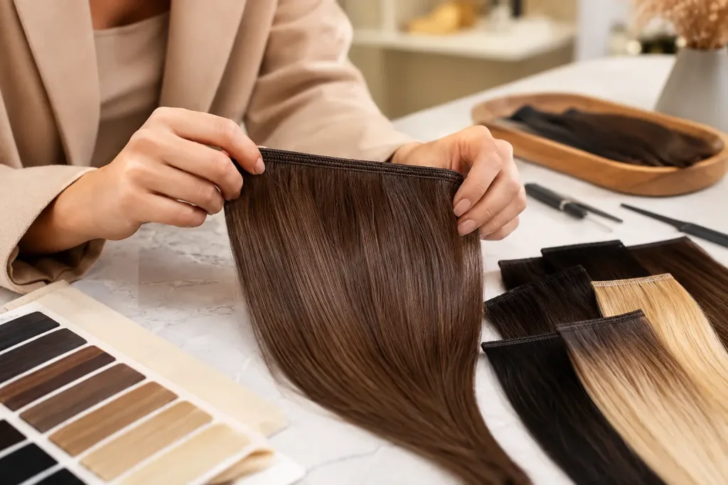 Macro view of a clean hair weft for weft hair quality checklist for wholesale buyers