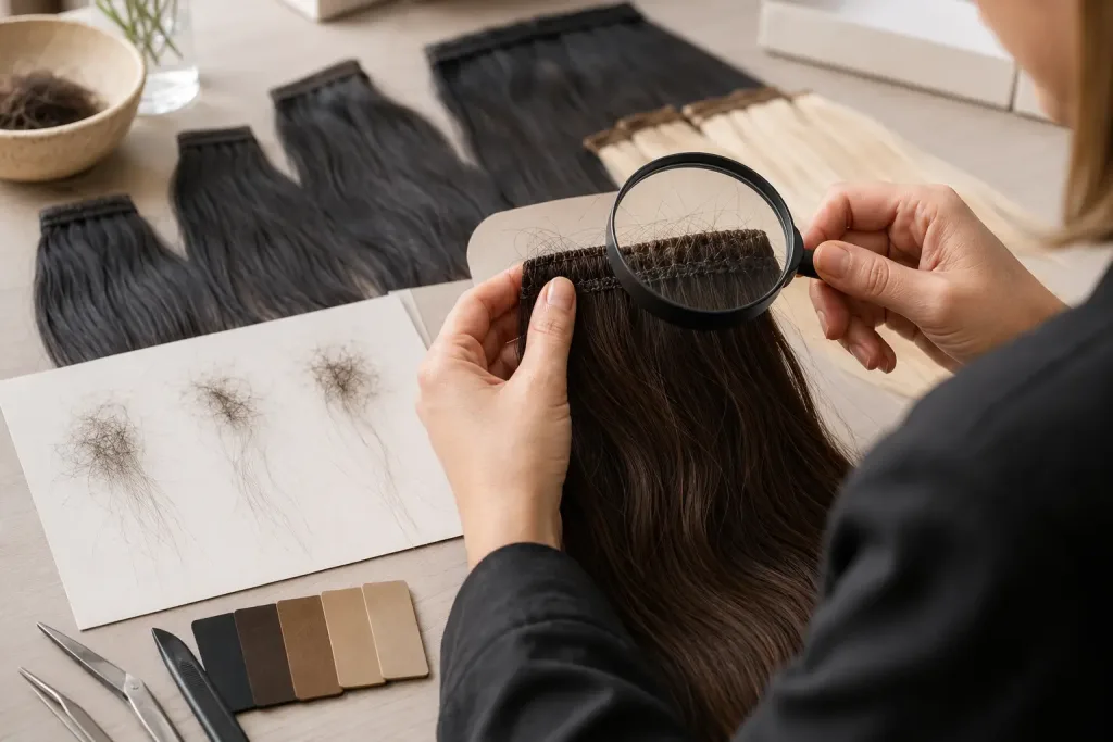 Weft shedding diagnosis scene for why weft hair sheds: defect or installation issue?