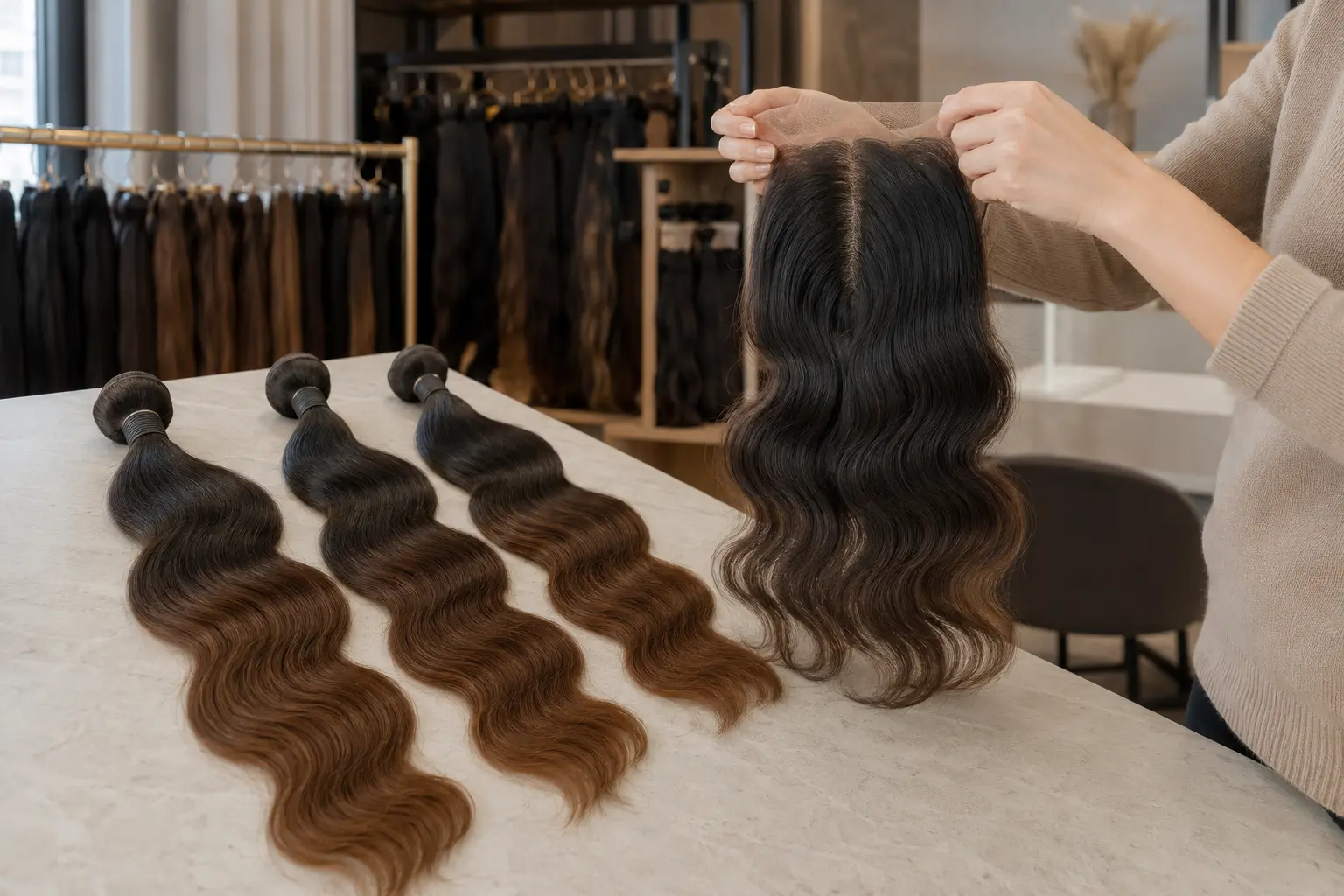 Root mid and end color comparison for how to match bundles, closures and frontals