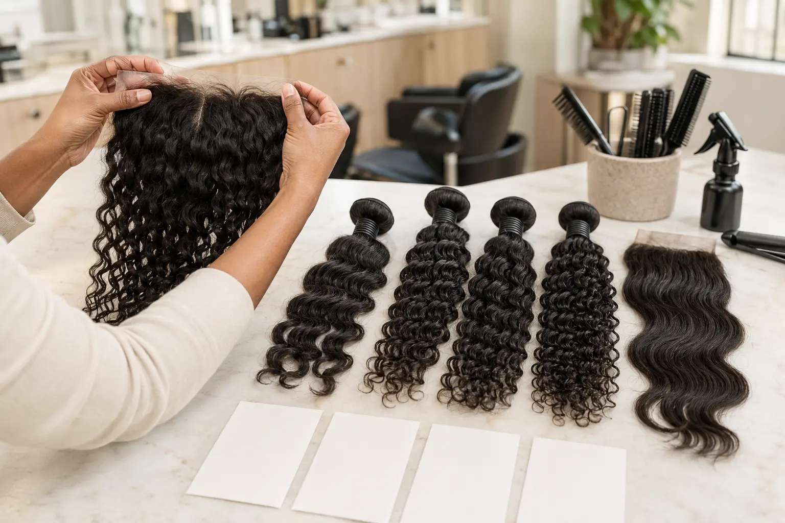 Washed curl pattern comparison for how to match bundles, closures and frontals