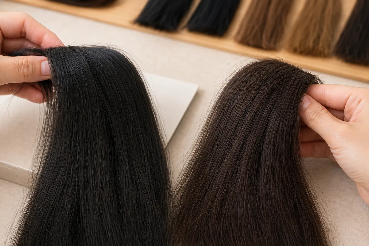 Strand and texture close-up for vietnamese hair vs burmese hair: salon buyer guide