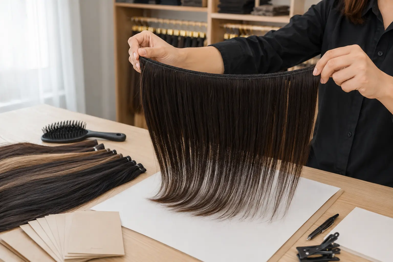 Controlled weft tug test for weft hair quality checklist for wholesale buyers