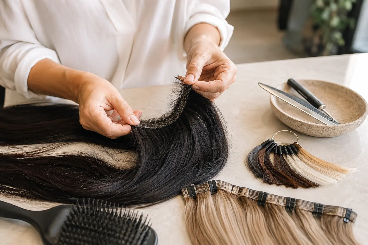 Cut track end close-up for why weft hair sheds: defect or installation issue?