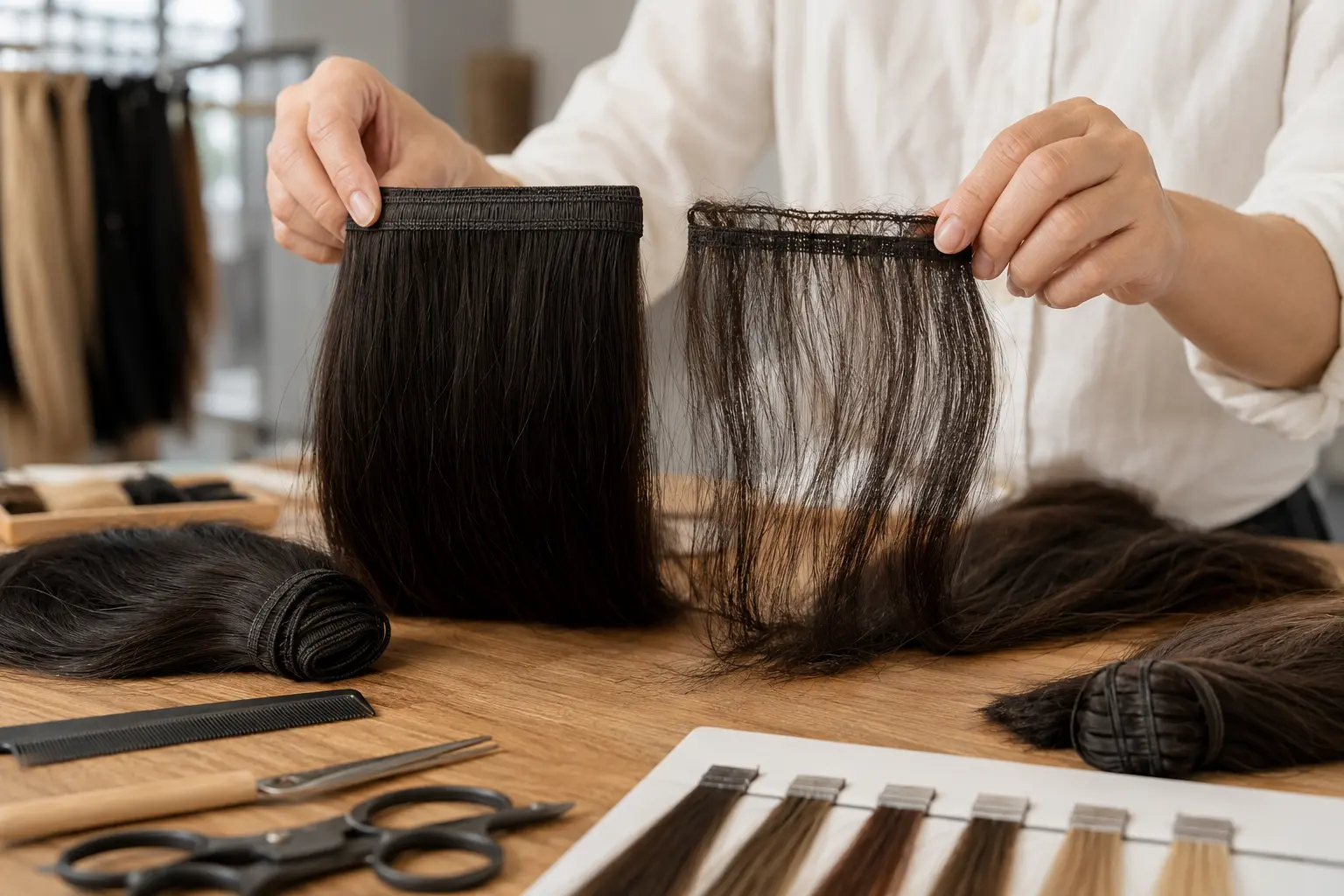 Loose stitching comparison for why weft hair sheds: defect or installation issue?